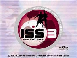 Title screen of International Superstar Soccer 3 on the Sony Playstation 2.
