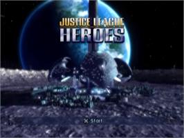 Title screen of Justice League Heroes on the Sony Playstation 2.