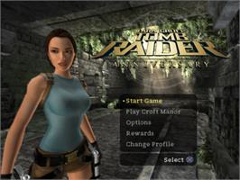 Title screen of Lara Croft Tomb Raider - Anniversary on the Sony Playstation 2.