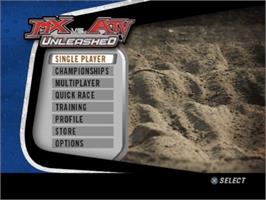 Title screen of MX vs. ATV Unleashed on the Sony Playstation 2.
