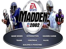 Title screen of Madden Nfl 2002 on the Sony Playstation 2.