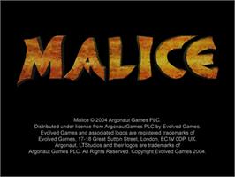 Title screen of Malice on the Sony Playstation 2.