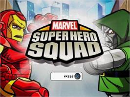 Title screen of Marvel Super Hero Squad on the Sony Playstation 2.