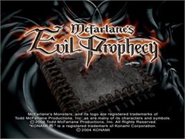 Title screen of Mcfarlane's Evil Prophecy on the Sony Playstation 2.