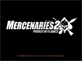 Title screen of Mercenaries 2 - World in Flames on the Sony Playstation 2.