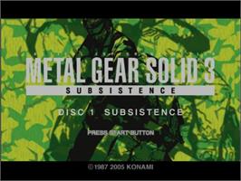 Title screen of Metal Gear Solid 3 Subsistence on the Sony Playstation 2.