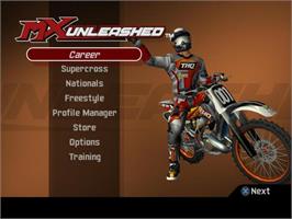Title screen of Mx Unleashed on the Sony Playstation 2.