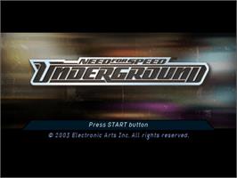 Title screen of Need For Speed Underground on the Sony Playstation 2.