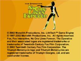 Title screen of No One Lives Forever on the Sony Playstation 2.