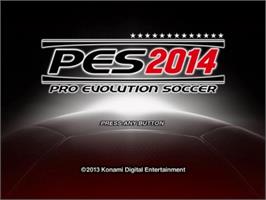 Title screen of Pro Evolution Soccer 2014 on the Sony Playstation 2.