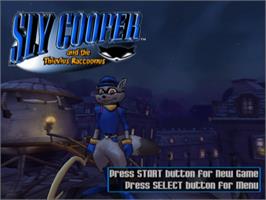 Title screen of Sly Raccoon on the Sony Playstation 2.