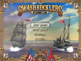Title screen of Swashbucklers - Blue Vs. Grey on the Sony Playstation 2.