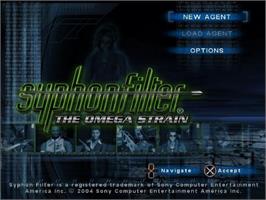 Title screen of Syphon Filter - The Omega Strain on the Sony Playstation 2.