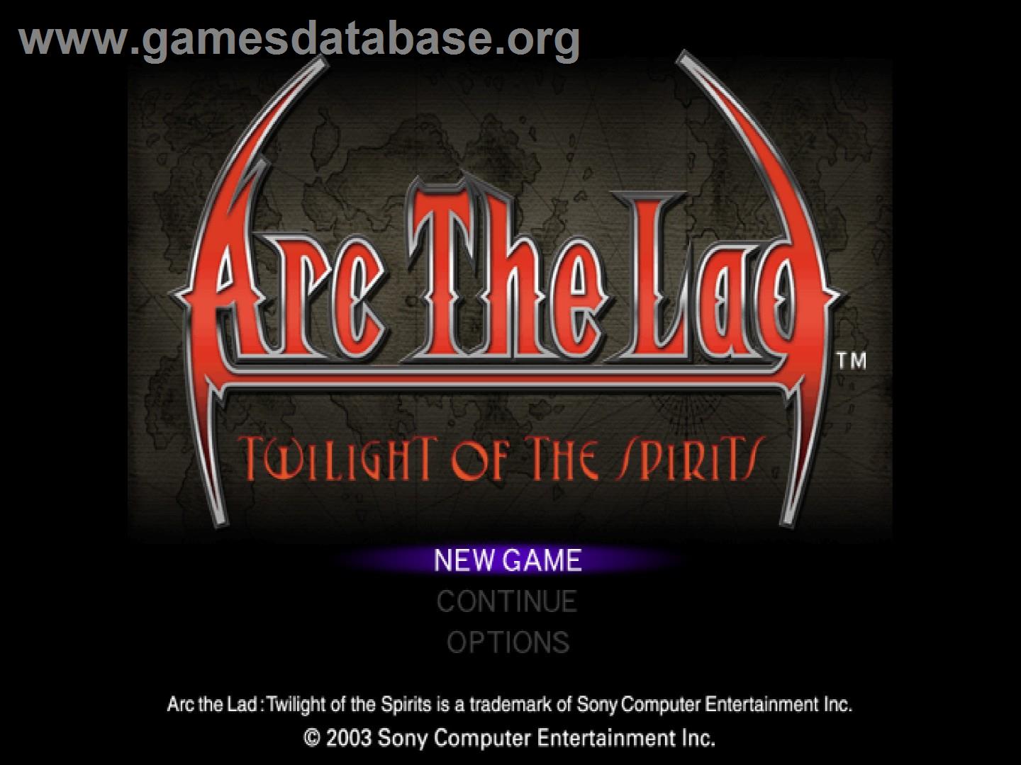 Arc the Lad - Twilight of the Spirits - Sony Playstation 2 - Artwork - Title Screen