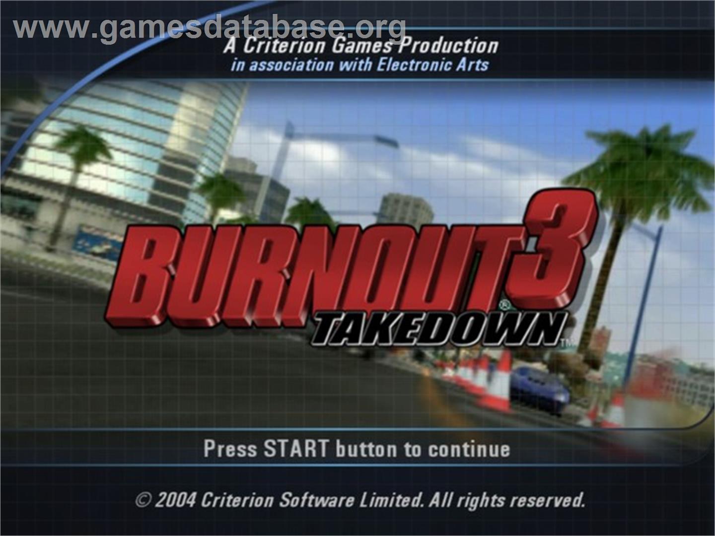 Burnout 3 - Takedown - Sony Playstation 2 - Artwork - Title Screen