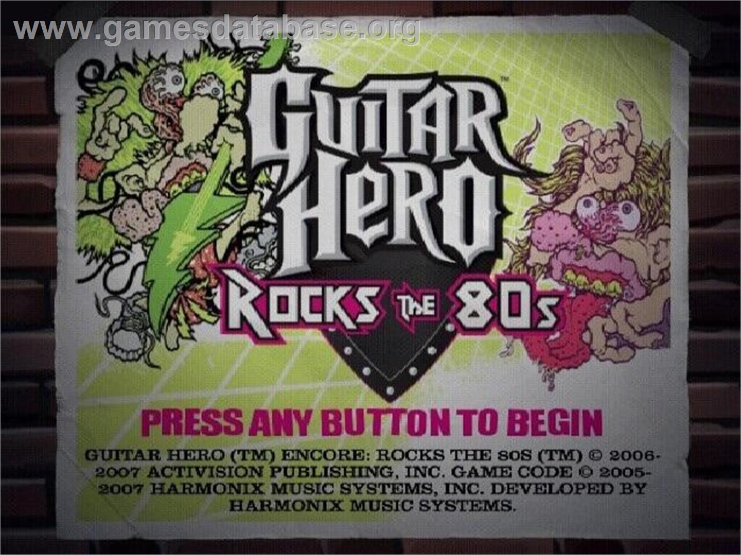 Guitar Hero Rocks The 80's - Sony Playstation 2 - Artwork - Title Screen