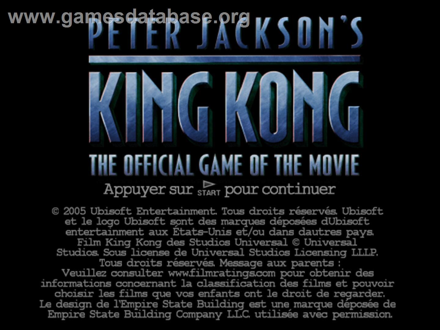 King Kong - Sony Playstation 2 - Artwork - Title Screen
