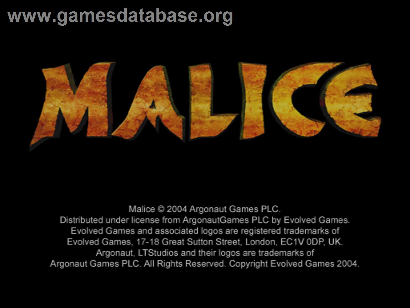 Malice - Sony Playstation 2 - Artwork - Title Screen