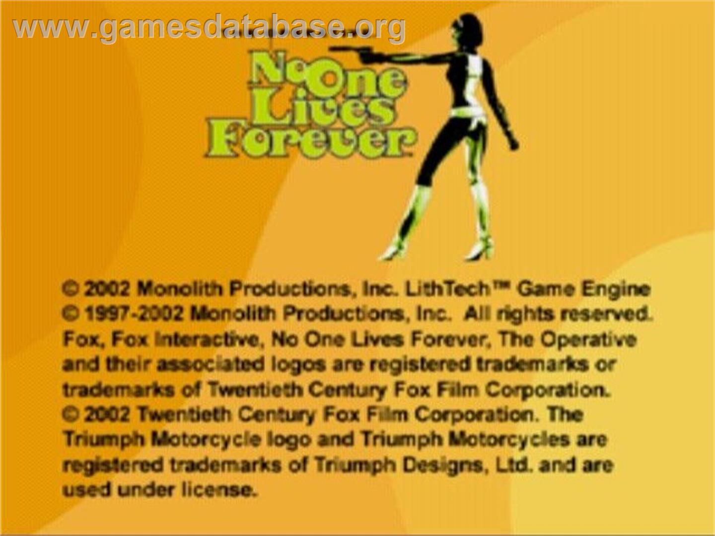 No One Lives Forever - Sony Playstation 2 - Artwork - Title Screen