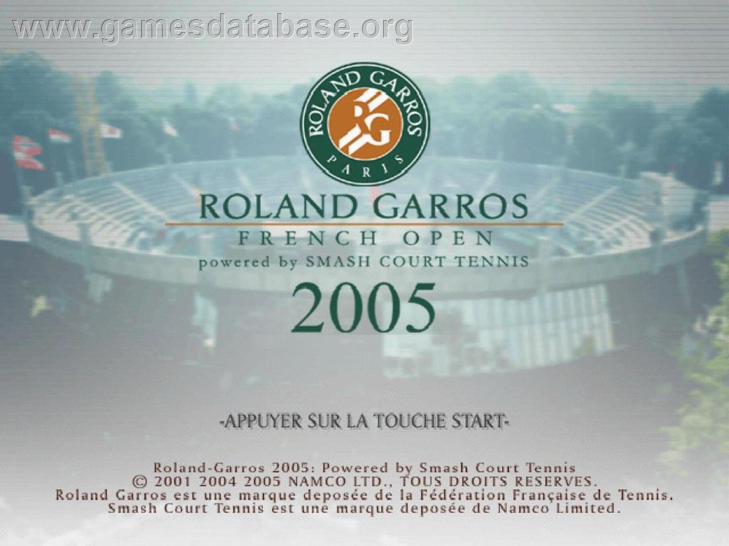 Roland Garros 2005 Powered By Smash Court Tennis - Sony Playstation 2 - Artwork - Title Screen
