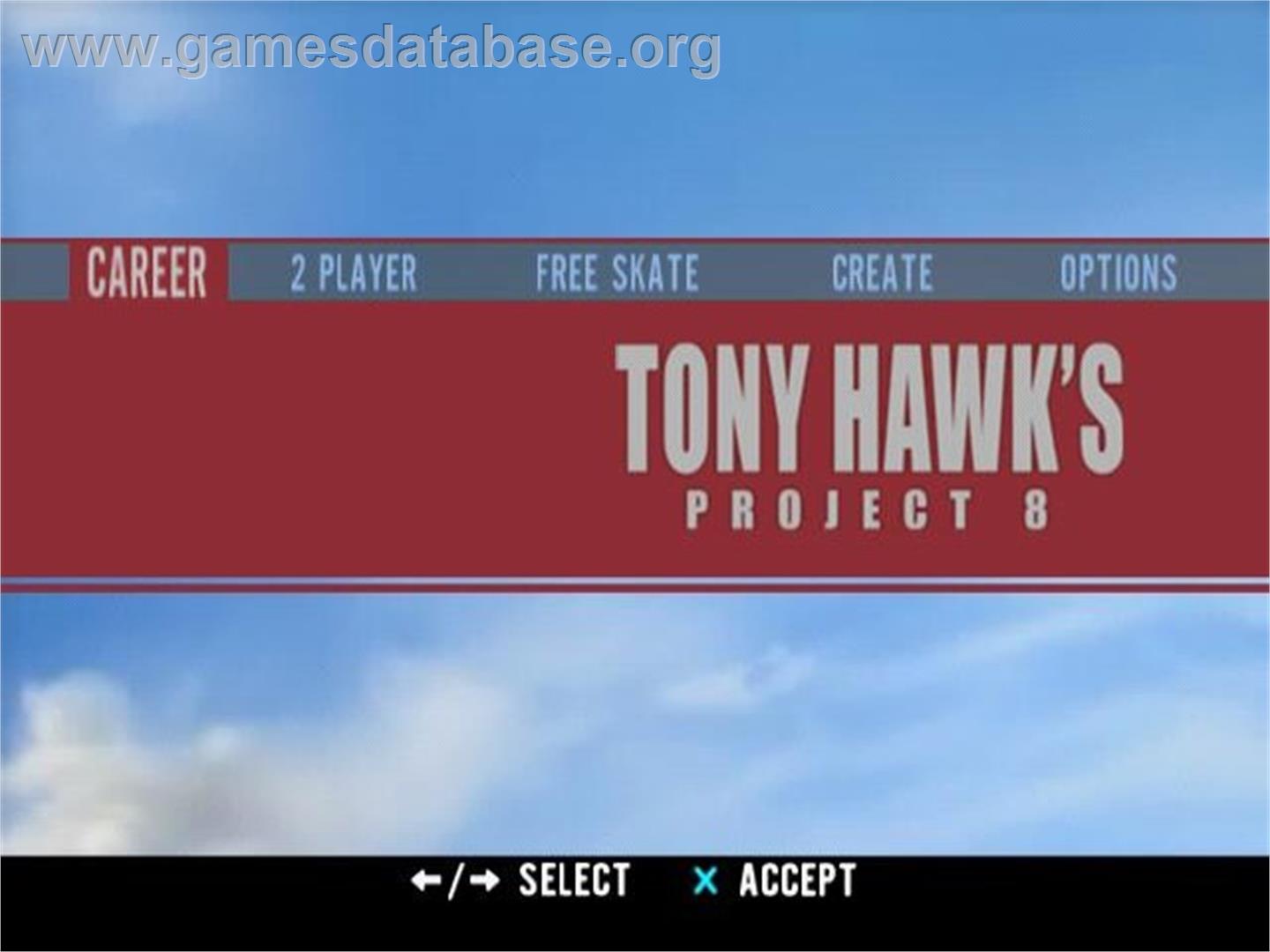 Tony Hawk's Project 8 - Sony Playstation 2 - Artwork - Title Screen