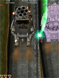 In game image of Raiden III on the Taito Type X.