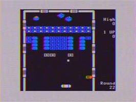 In game image of Arkanoid on the Tandy TRS-80.