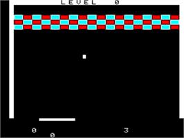 In game image of Breakout on the Tangerine Oric.