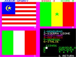 In game image of Drapeaux Aux Jeux Olympiques on the Tangerine Oric.