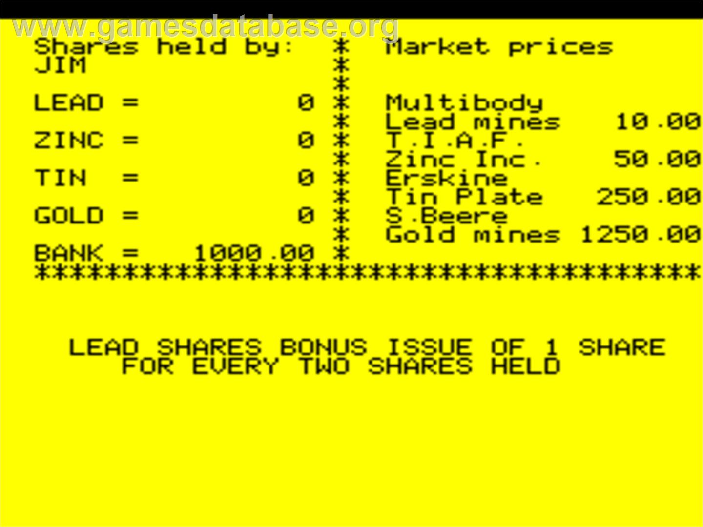 Stock Market - Tangerine Oric - Artwork - In Game