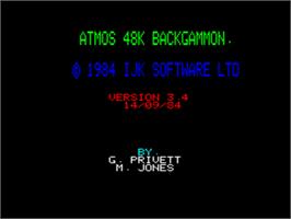 Title screen of Atmos 48k Backgammon on the Tangerine Oric.
