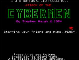 Title screen of Attack Of The Cybermen on the Tangerine Oric.