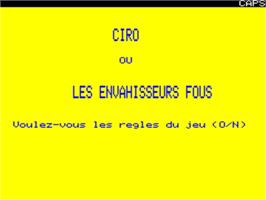 Title screen of Ciro Ou Les Envahisseurs Fous on the Tangerine Oric.