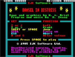 Title screen of Damsel In Distress on the Tangerine Oric.