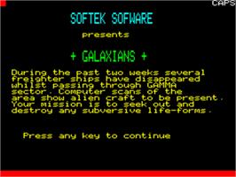Title screen of Galaxians on the Tangerine Oric.