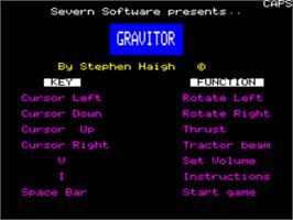Title screen of Gravitor on the Tangerine Oric.