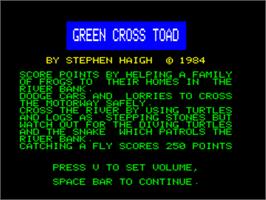 Title screen of Green Cross Toad on the Tangerine Oric.