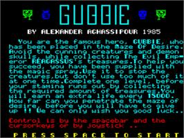 Title screen of Gubbie on the Tangerine Oric.