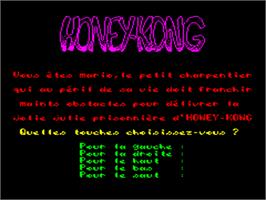 Title screen of Honey Kong on the Tangerine Oric.