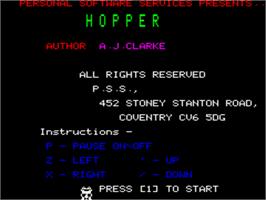 Title screen of Hopper on the Tangerine Oric.