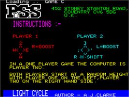 Title screen of Light Cycle on the Tangerine Oric.