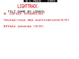 Title screen of Light Track on the Tangerine Oric.