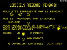 Title screen of Pengoric on the Tangerine Oric.