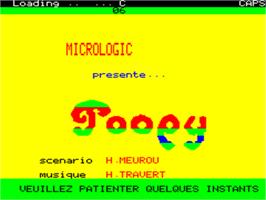 Title screen of Poopy on the Tangerine Oric.