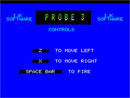 Title screen of Probe 3 on the Tangerine Oric.