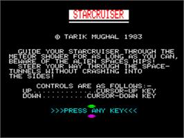Title screen of Star Cruiser on the Tangerine Oric.