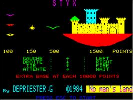 Title screen of Styx on the Tangerine Oric.