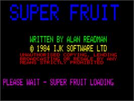 Title screen of Super Fruit on the Tangerine Oric.