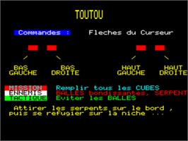 Title screen of Toutou on the Tangerine Oric.