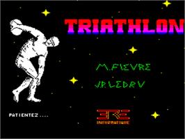 Title screen of Triathlon on the Tangerine Oric.
